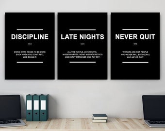 3 Piece Motivational Wall Art For Office Decor Definition Bundle Print Black White Inspirational Quotes Poster Success Wall Art Sayings