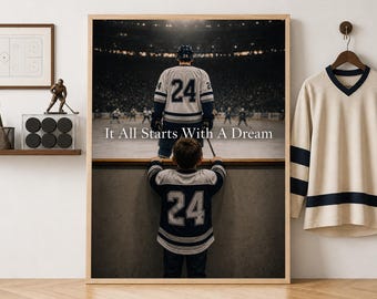 It All Starts With A Dream, Motivational Hockey Wall Art For Boys Room Decor, Inspirational Sports Framed Poster, Success Quotes Canvas