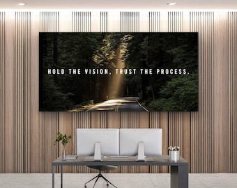 Hold The Vision Motivational Wall Art Landscape Canvas Print Modern Office Decor, Inspirational Art Quote Entrepreneur Success Framed Poster