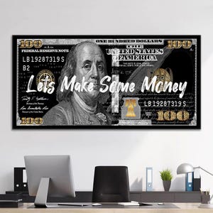 Money Wall Art Motivational Quote Poster For Office Wall Decor 100 Dollars Bill Prints Millionaire Canvas Inspirational Investing Wall Art