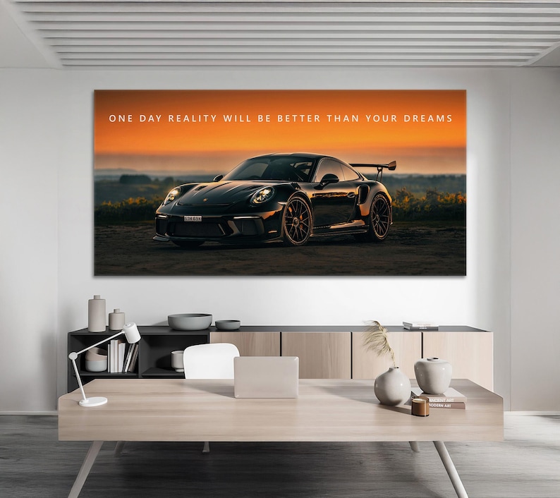 Motivational Quote Porsche Wall Art For Office Decor Landscape Canvas Entrepreneur Gift Inspirational Poster Successful Mindset Art Print