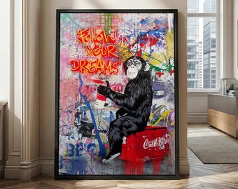 Follow Your Dreams Canvas - Inspirational Graffiti Art For Home Office Wall Art Decor.