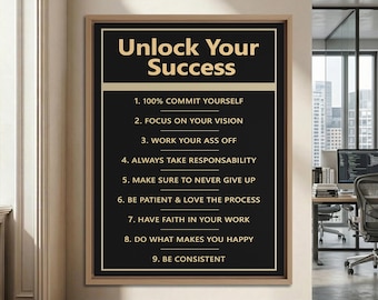 Unlock Your Success Canvas Print, Inspirational Office Wall Art For Entrepreneur Workspace Decor