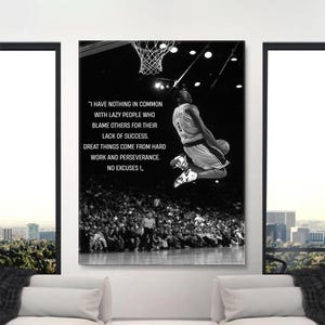 Kobe Bryant Poster Motivational Quote Wall Art For Office Decor Basketball Legend Slam Dunk Black White Canvas Success Mindset Print