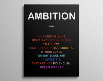 Ambition Canvas Prints Inspirational Sign For Home Office Wall Art Ambition Definition Poster Success Quote Prints Entrepreneur Motivation