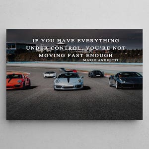 Mario Andretti Motivational Quote Wall Art Entrepreneur Modern Office Decor, Sport Car Canvas Success Positive Saying Inspirational Poster