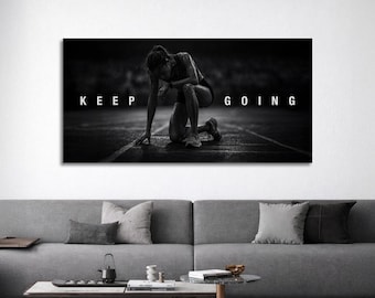 Keep Going Woman Running Wall Art Motivational Office Decor, Inspirational Sports Quotes Poster Girls Room Wall Art, Home Gym Canvas Prints