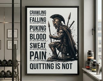 Motivational Spartan Warrior Canvas - Greek Warrior Quote Poster For Home Gym Framed Wall Art.