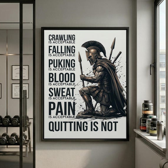 Motivational Spartan Warrior Canvas - Greek Warrior Quote Poster For Home Gym Framed Wall Art.