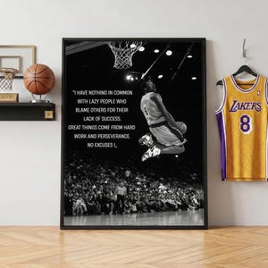 Kobe Bryant Poster Motivational Quote Wall Art For Office Decor Basketball Legend Slam Dunk Black White Canvas Success Mindset Print