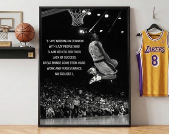 Kobe Bryant Poster Motivational Quote Wall Art For Office Decor Basketball Legend Slam Dunk Black White Canvas Success Mindset Print