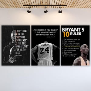 3 Piece Kobe Bryant Wall Art Motivational Basketball Poster Kobe Bryant Quote Prints For Home Office Wall Art Success Rules Poster