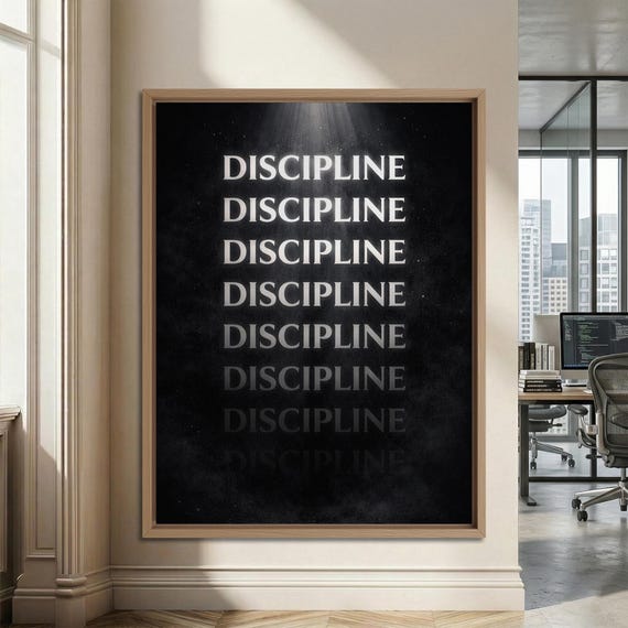 Discipline Wall Art : Minimalist Workspace Framed Canvas Success Mindset Poster Entrepreneur Office Decor.