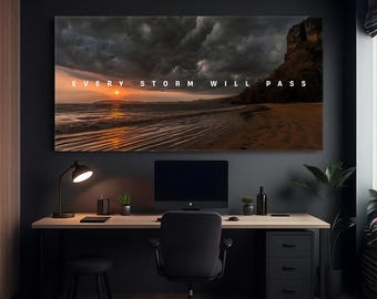 Every Storm Will Pass Inspirational Wall Art Home Office Decor Positive Affirmation Print Landscape Canvas Motivational Saying Poster