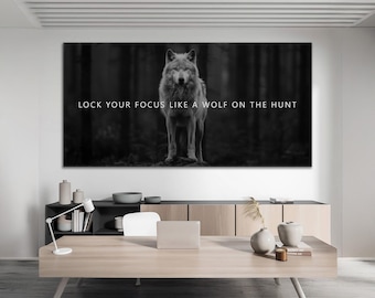 Wolf Art Prints Motivational Office Decor Focus Quote Poster Inspirational Canvas For Entrepreneur Gifts Landscape Workspace Wall Art.