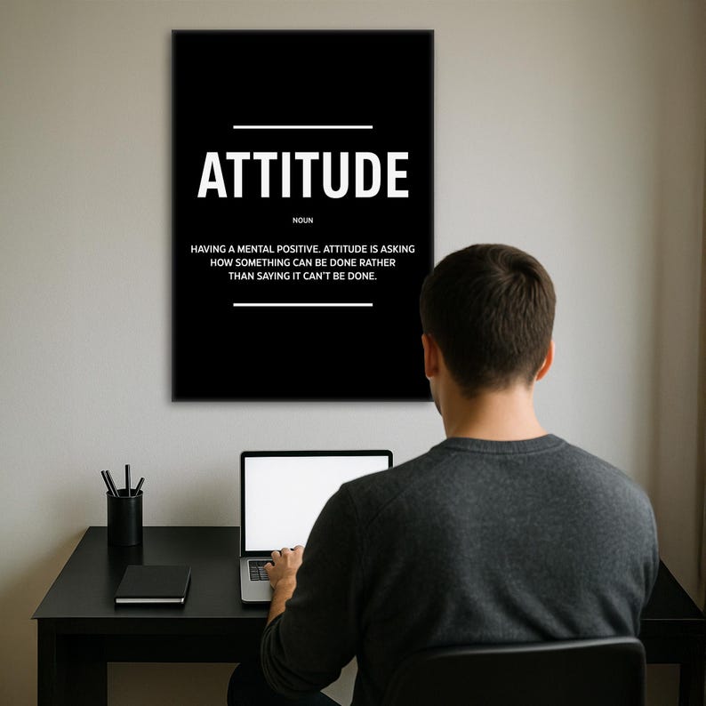 Attitude Definition Prints Minimalist Office Poster Growth Mindset Canvas Inspirational Attitude Wall Art Positive Mindset Quote Sign zdjęcie 2