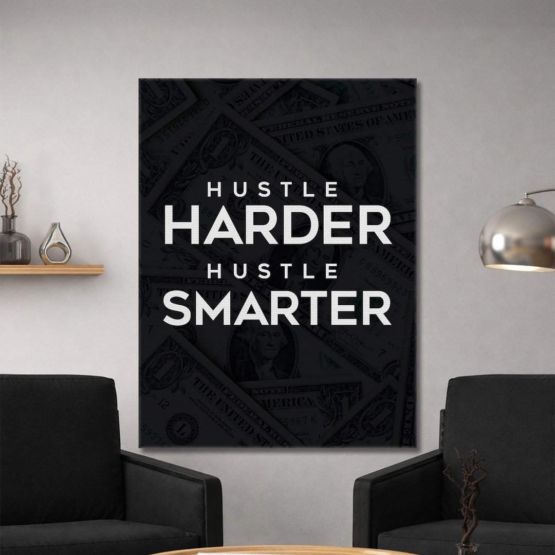 Hustle Harder Wall Art Motivational Home Office Canvas Prints, Hustle