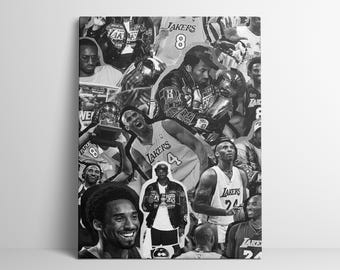 Black And White Kobe Bryant Collage Poster Basketball Wall Art For Boys Dorm Room Decor Kobe Bryant Frame Canvas Basketball Room Decor