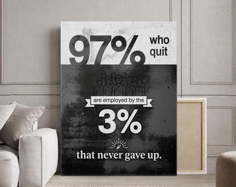 97% Who Quit Quote Motivational Wall Art Luxury Entrepreneur Canvas for Office Decor, Never Give Up Poster Success Hustle Canvas Prints