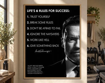 Arnold Schwarzenegger Wall Art - Rules For Success Inspirational Canvas For Home Gym Decor, Inspiring Office Framed Prints.