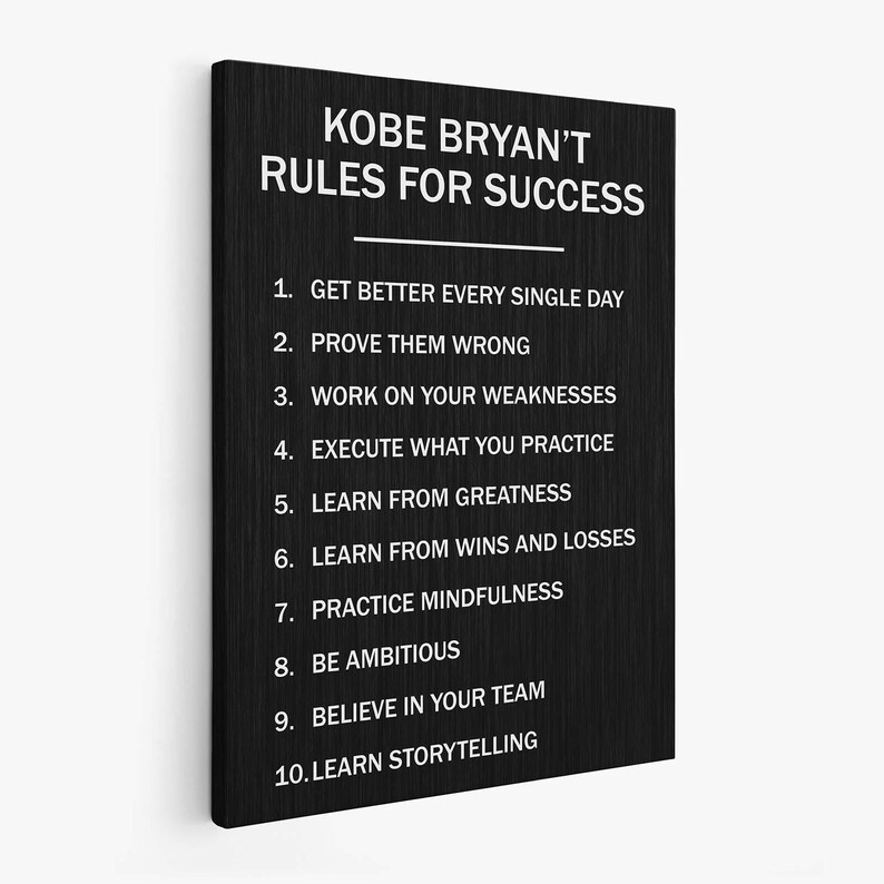 Kobe Rules Kobe Bryant Rules of Success Poster Motivational Canvas for Boys Room ...