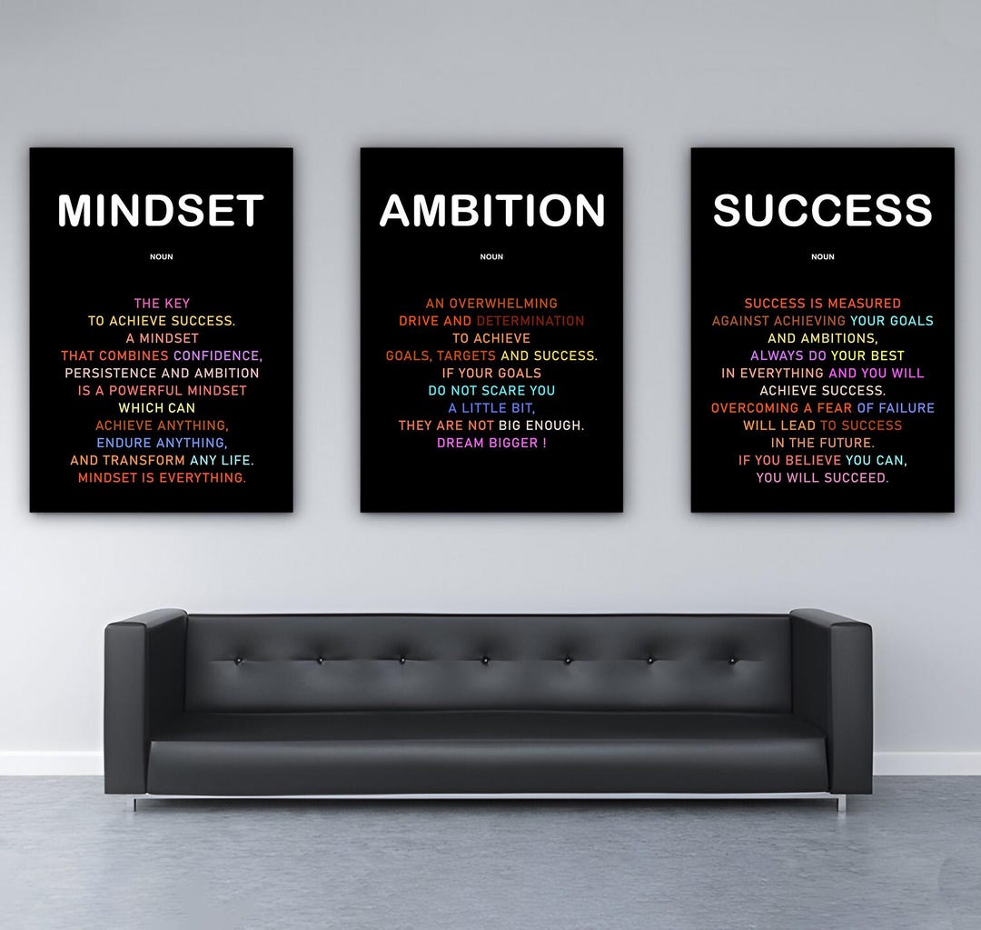 3 Piece Inspirational Wall Art for Office Decor Mindset Definition ...