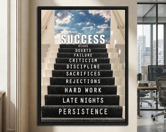Success Stairs Motivational Office Wall Art: Entrepreneurial Journey Canvas Print, Inspirational Workspace Decor.