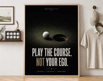 Motivational Golf Framed Poster, Inspirational Sports Quote Wall Art For Golfer Office Decor