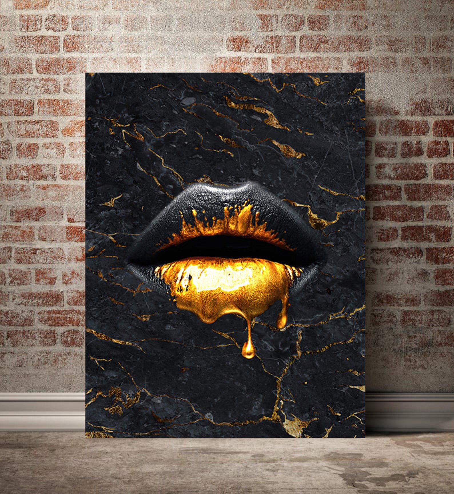 GOLD DRIPPING LIPS Wall Art Canvas Prints For Your Home Decor Etsy