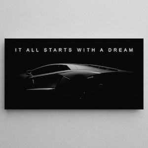 Motivational Lamborghini Wall Art Dreams Quotes Poster Inspiring Super Car Canvas Prints Office Decor Entrepreneur Poster Inspiration Sign