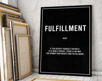 Fulfillment Definition Wall Art Office Print Motivational Canvas Decor, Fulfillment Noun Success Wall Art Daily Quote Print Framed Poster