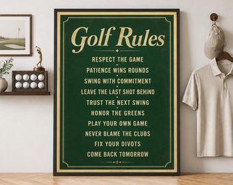 Golf Rules Wall Art For Golfer Office Decor, Vintage Sports Framed Poster