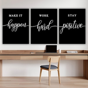 Motivational Quote Bundle 3 Piece Wall Art Office Decor Workspace Canvas Print Entrepreneur Gift Inspirational Success Sign Work Hard Poster