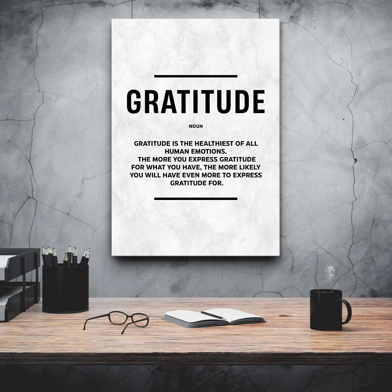Gratitude Definition Print Inspirational Quote Wall Art Home Office