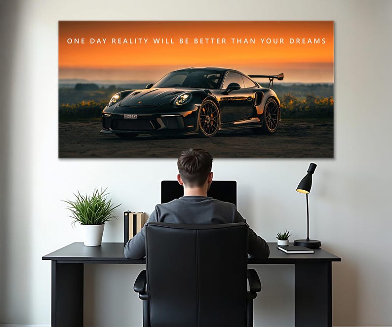 Motivational Quote Porsche Wall Art For Office Decor Landscape Canvas Entrepreneur Gift Inspirational Poster Successful Mindset Art Print