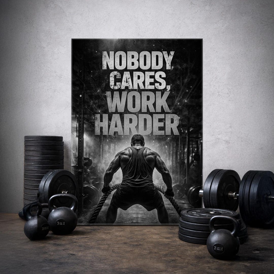 Nobody Cares Work Harder Poster Motivational Canvas for Home Gym Decor ...