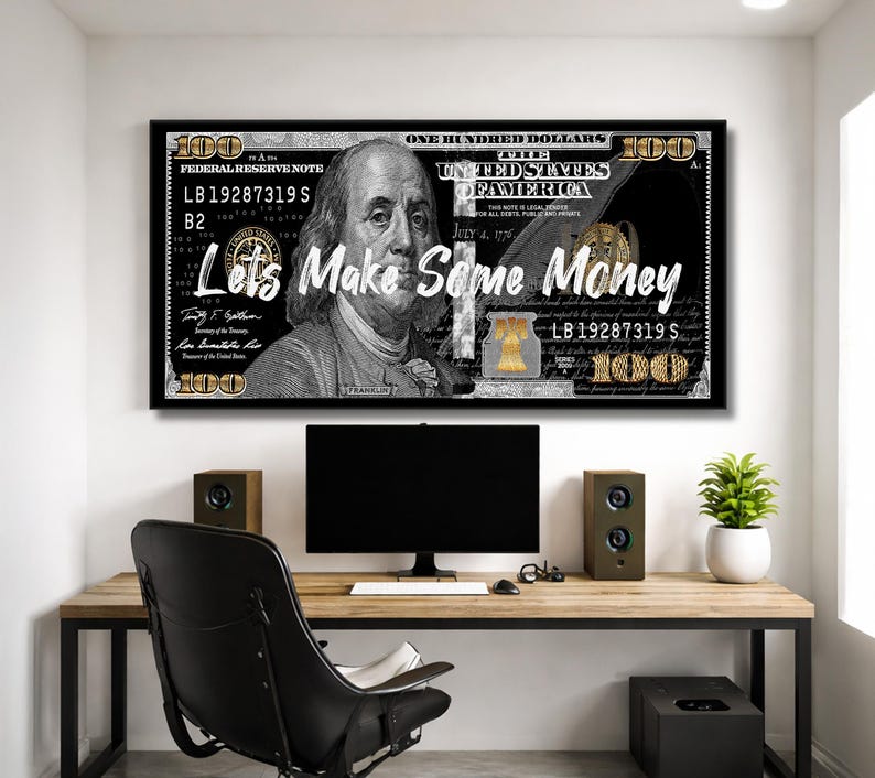 Motivational 100 Dollar Bill Canvas Prints For Entrepreneur Office Wall Art Landscape Money Poster Millionaire Art Decor