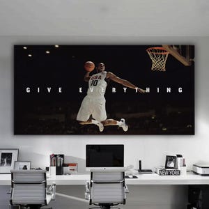 Kobe Bryant Motivational Poster Give Everything Modern Office Decor Inspirational Quote Basketball Wall Art Slam Dunk Landscape Canvas Print