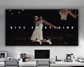 Kobe Bryant Motivational Poster Give Everything Modern Office Decor Inspirational Quote Basketball Wall Art Slam Dunk Landscape Canvas Print