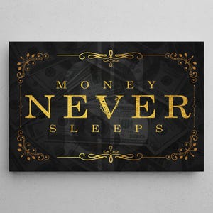Money Never Sleeps Canvas Inspirational Money Wall Art Entrepreneur Office Sign Millionaire Poster Time Is Money Prints Business Quote Print
