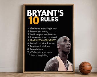 Kobe Bryant Poster 10 Rules Of Success Wall Art For Men Office Decor, Inspirational Basketball Canvas Home Gym Decor, Inspiring Sports Print