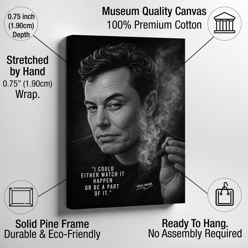 Elon Musk Motivational Framed Canvas - Inspirational Wall Art for ...