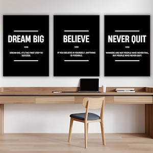 3 Piece Motivational Wall Art For Office Decor Definition Prints Workspace Bundle Wall Art Dream Big Quote Poster Entrepreneur Success Sign