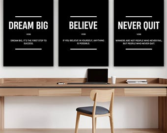 3 Piece Motivational Wall Art For Office Decor Definition Prints Workspace Bundle Wall Art Dream Big Quote Poster Entrepreneur Success Sign