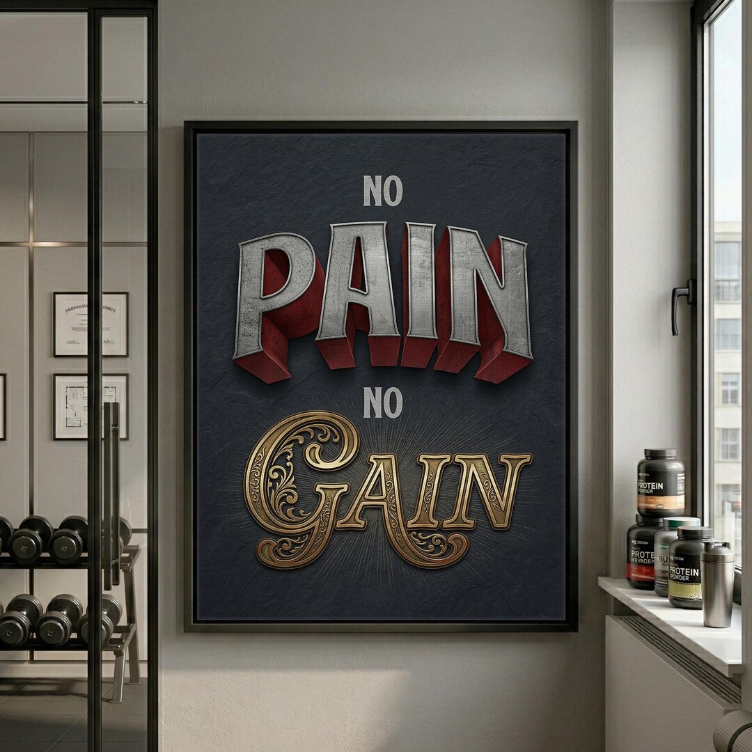 No Pain No Gain Wall Art for Home Gym Decor, Motivational Quote Framed ...