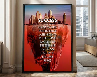 Success Iceberg Framed Canvas - Motivational Wall Art Entrepreneur Office Decor, Inspirational Working Space Decor