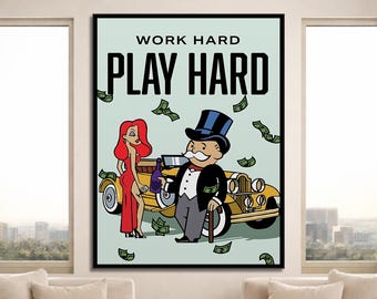 Work Hard Play Hard Poster Entrepreneur Wall Art For Office Decor Motivational Money Prints Millionaire Sign Hustle Hard Canvas
