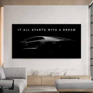 Motivational Lamborghini Wall Art Dreams Quotes Poster Inspiring Super Car Canvas Prints Office Decor Entrepreneur Poster Inspiration Sign