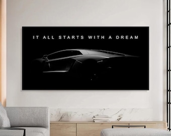 Motivational Lamborghini Wall Art Dreams Quotes Poster Inspiring Super Car Canvas Prints Office Decor Entrepreneur Poster Inspiration Sign
