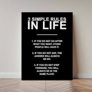 Rules Of Life Motivational Wall Art For Home Office Decor Inspiring Sayings Prints Black And White Typography Canvas Success Mindset Poster